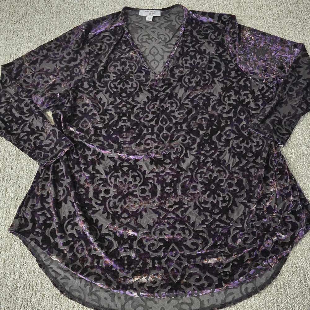 Ruff Hewn Sheer Burnout Velvet Whimsigoth Gothic Tunic Blouse Purple 3X